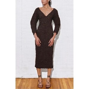 Mara Hoffman Popcorn Midi Long-Sleeve Brown Sofia Dress
